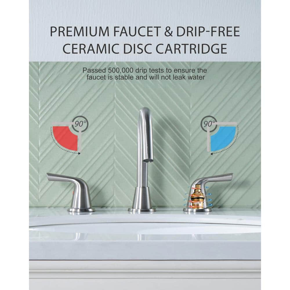 Brushed Nickel 8-Inch Double Handle Widespread Bathroom Faucet