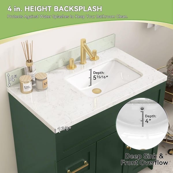 Getpro 36 in. W x 22 in. D Engineered Stone White Rectangular