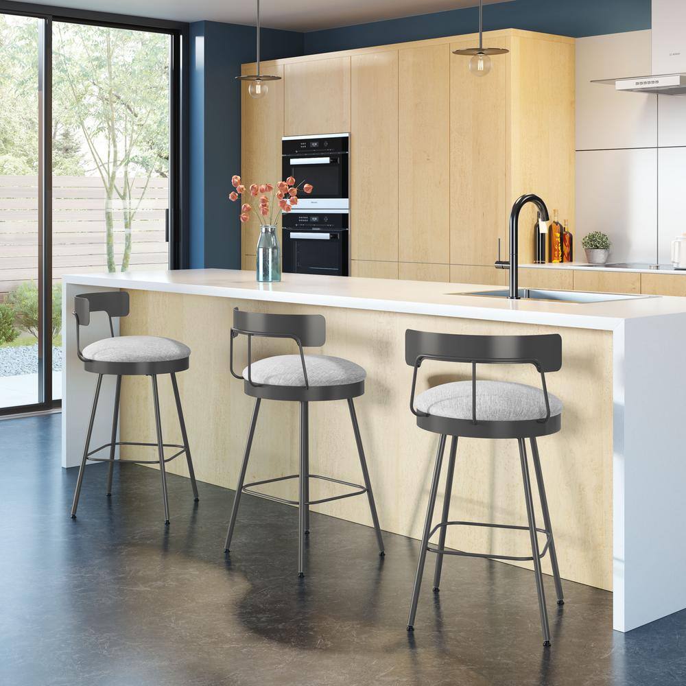 Monza 26" Swivel Counter Stool in Grey White Polyester and Dark Grey Metal