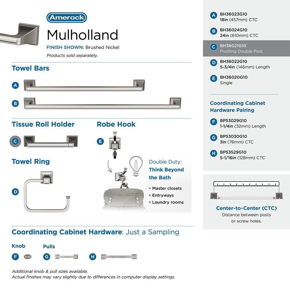 Brushed Nickel Pivoting Double Post Toilet Paper Holder