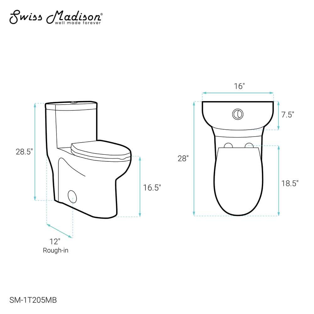 Sublime Matte Black Ceramic One-Piece Elongated Toilet