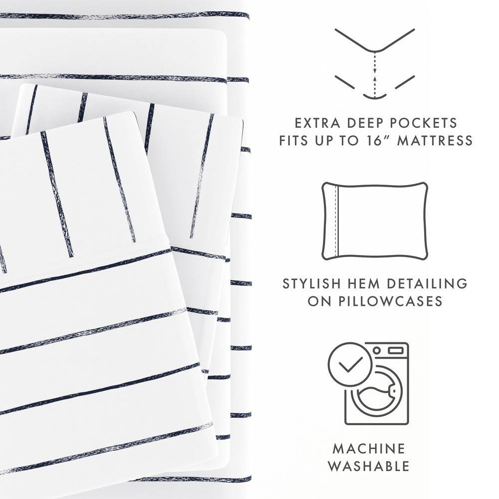 Nautical Navy and White Striped Microfiber Queen Sheet Set