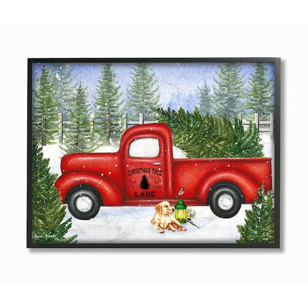 Stupell Industries 16 in. x 20 in. Holiday Christmas Tree Lane Red Pickup  Truck with Dog and Lantern by Artist Sheri Hart Framed Wall Art  hwp-232_fr_16x20 - The Home Depot
