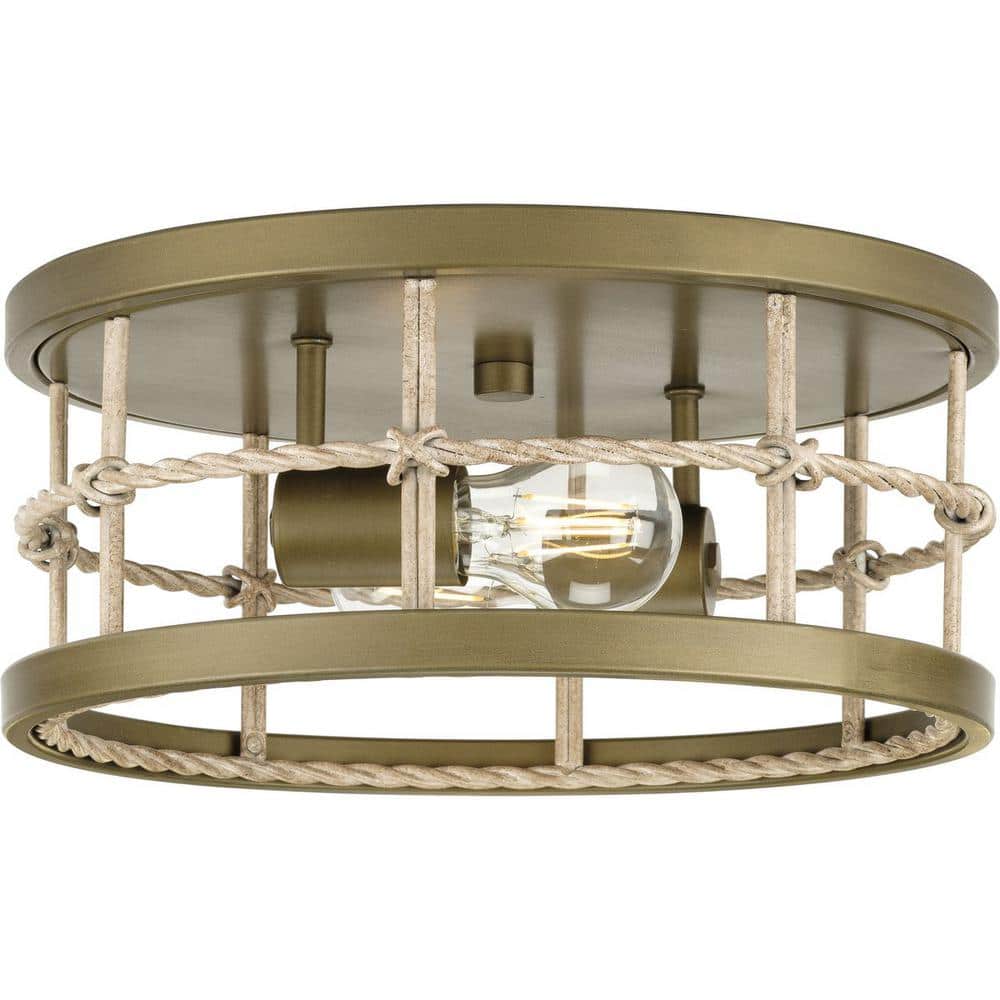 Aged Brass 13'' Indoor/Outdoor Drum Flush Mount Light