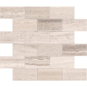 Xpress Mosaix Peel 'N Stick Chenille White Beveled 14 in. x 12 in. Glass/Limestone Mosaic Tile (11.64 sq. ft./Case)