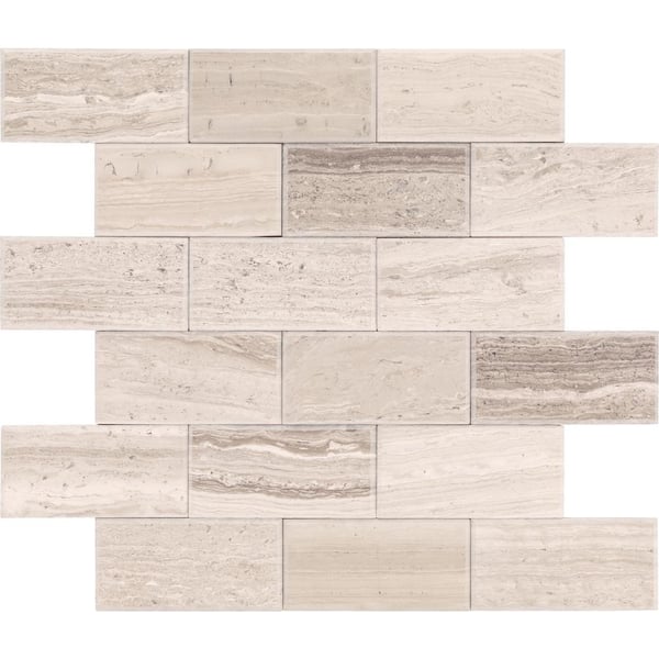 Daltile Xpress Mosaix Peel 'N Stick Chenille White Beveled 14 in. x 12 in. Glass/Limestone Mosaic Tile (11.64 sq. ft./Case)