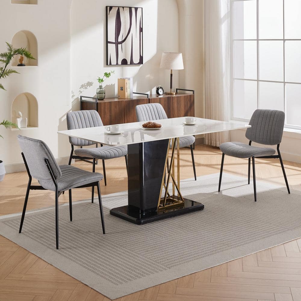 Gray Linen Upholstered Low Back Arm Chair with Metal Legs