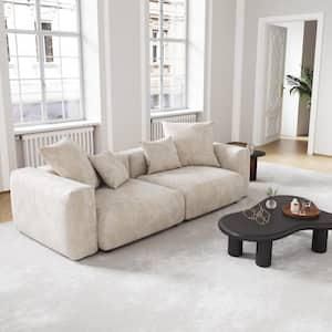 102 in. Square Arm Oversized Deep Seat Corduroy Modular Loveseat Modular Grand Sofa Couch in Beige (2 Seats)