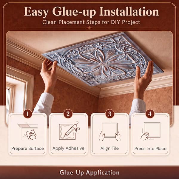 Milan Weathered Copper 2 ft. x 2 ft. Decorative PVC Glue Up or Lay In Faux Tin Ceiling Tile (40 sq. ft./case)