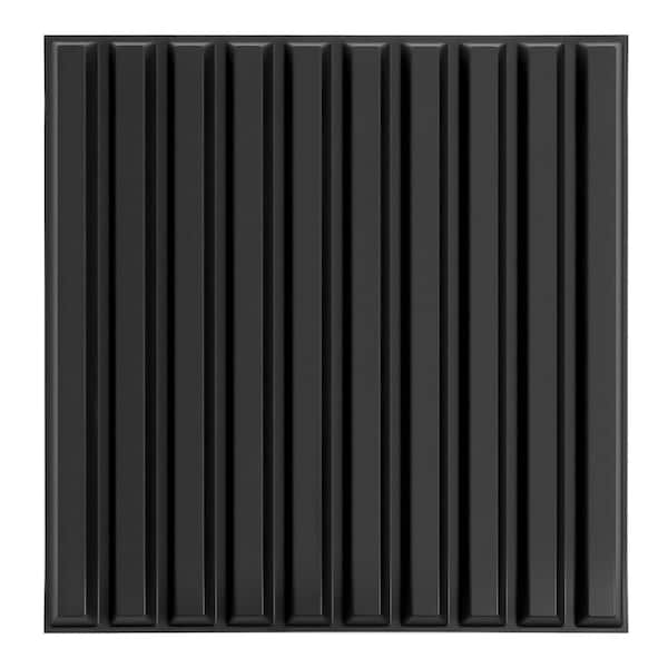 Yipscazo 1/16 in. x 19.7 in. x 19.7 in. Pure Black Slat Fluted 3D Decorative PVC Wall Panels (12-Sheets/32 sq. ft.)
