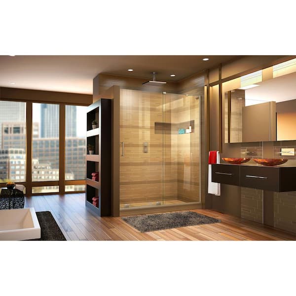 Mirage-X 56 in. to 60 in. x 72 in. Semi-Frameless Sliding Shower Door in Brushed Nickel