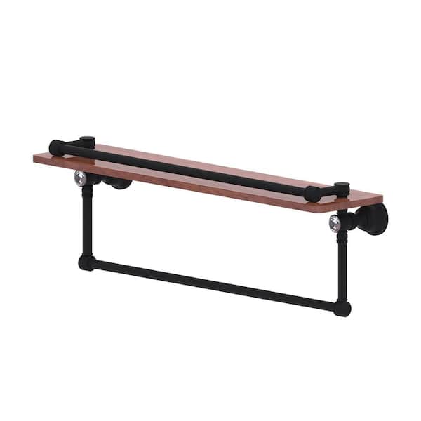 Carolina Crystal Collection 22 in. Gallery Wood Shelf with Towel Bar in Matte Black