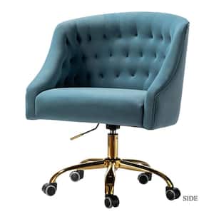 Lydia 24.5 in. Width Velvet Tufted Blue Fabric Task Chair with Adjustable Height