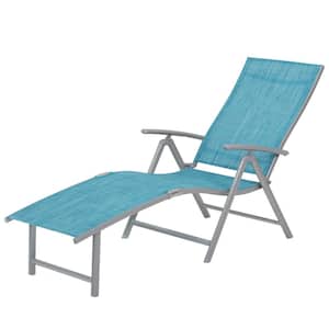 1-Piece Metal Adjustable Outdoor Chaise Lounge in Blue