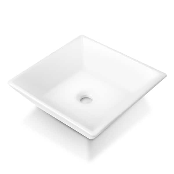 Sinber Matte Stone Composite 16-in x 16-in Square Ceramic Countertop Bathroom Vanity Vessel Sink Scratch Resistant in White