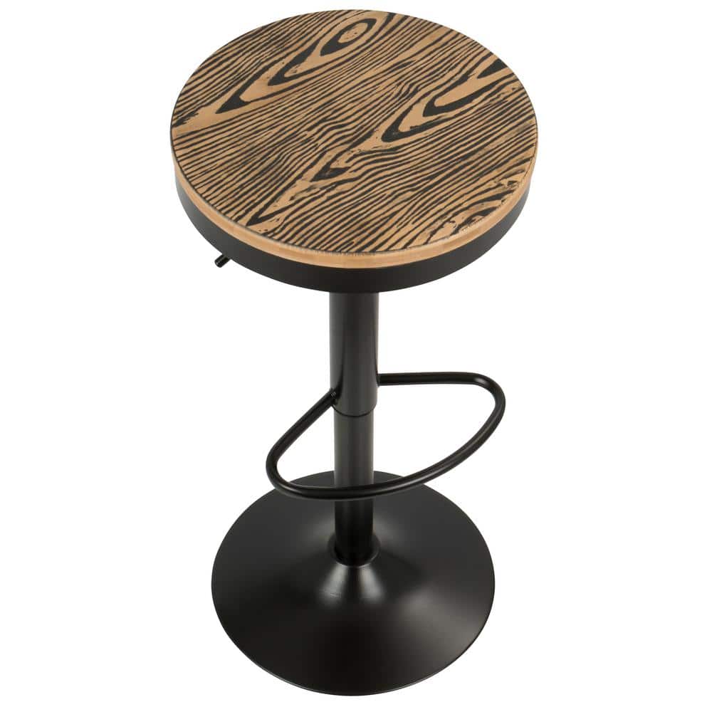 Contemporary Dakota Adjustable Swivel Barstool in Black and Brown