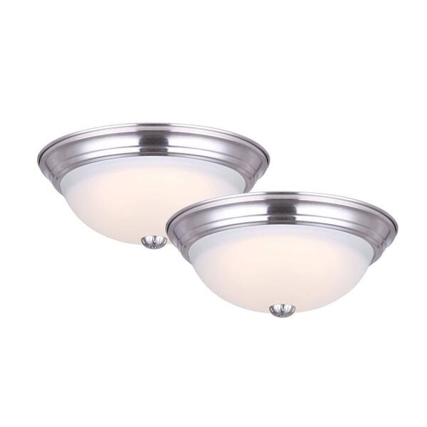 CANARM 13.4 in. Brushed Nickel Integrated LED Flush Mount with Frosted Glass (2-Pack)