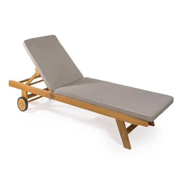 Mallorca 77.56"x23.62" Adjustable Acacia Wood Outdoor Chaise Lounge Chair with Cushion & Wheels, Dark Gray/Natural