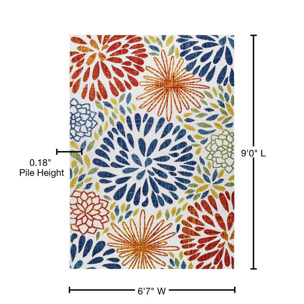Rectangular Blue and Multicolor Synthetic Floral Area Rug 6'7" x 9'0"
