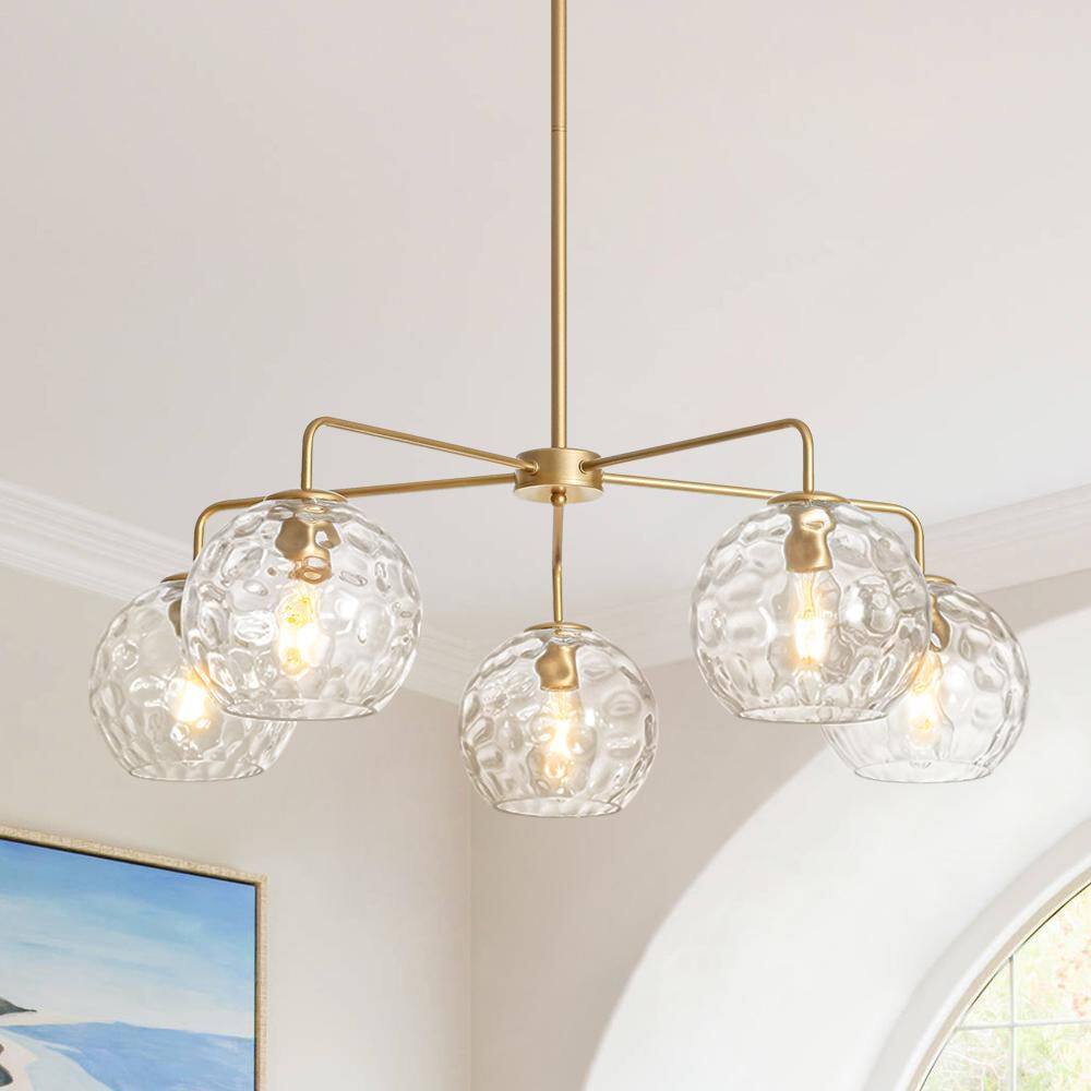 Ceder 5-Light 33.5 in. Paint Gold Sputnik Chandelier with Artisan Hammered Water Glass Shade for Dining/Living Room price history on PriceWatchPro