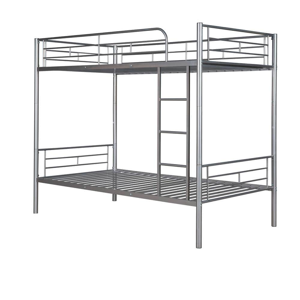 URTR Silver Twin Over Twin Metal Bunk Bed, Twin Size Bunk Bed Frame ...