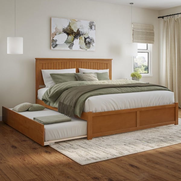 Nantucket Light Toffee Natural Bronze Solid Wood Frame King Platform Bed with Footboard and Twin XL Trundle