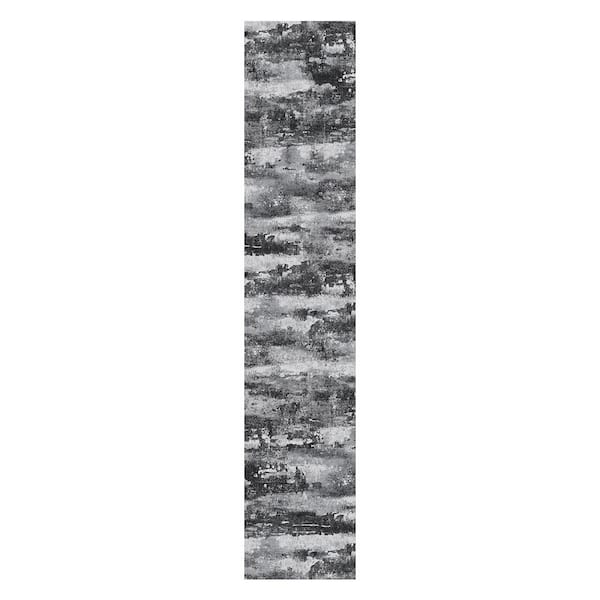 Zephyr Machine Washable Dark Drey 2 ft. x 10 ft. Modern Abstract Indoor Area Rug
