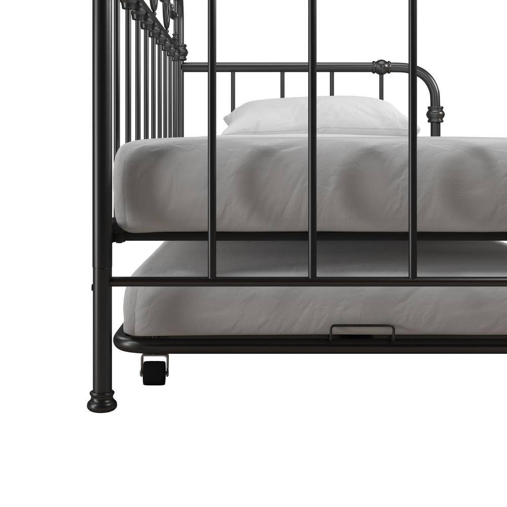 Twin Black Metal Daybed with Trundle and Drawer