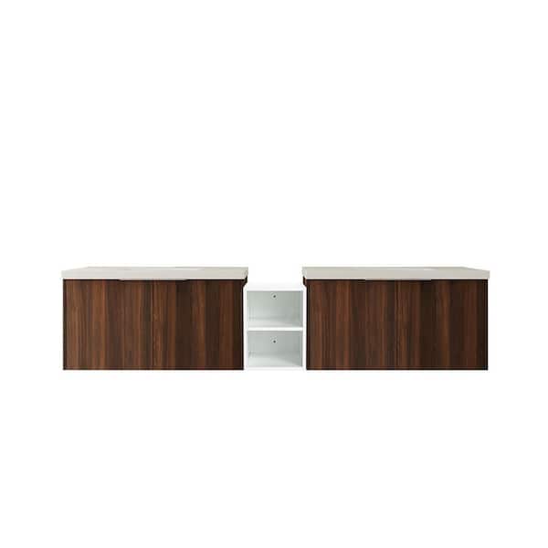 Stafford 82.9 in. W x 18.1 in. D x 19.3 in. H Floating Bath Vanity in California Walnut with White Resin Vanity Top