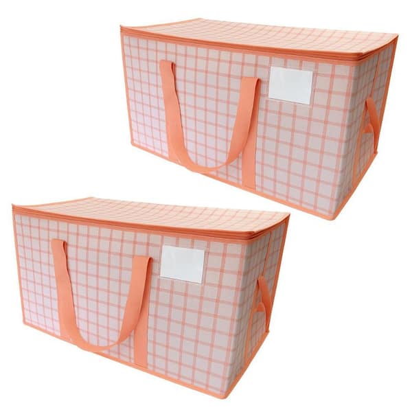 26 Gal. Heavy-Duty Moving and Storage Bag Pink Plaid Polypropylene (2-Pack)