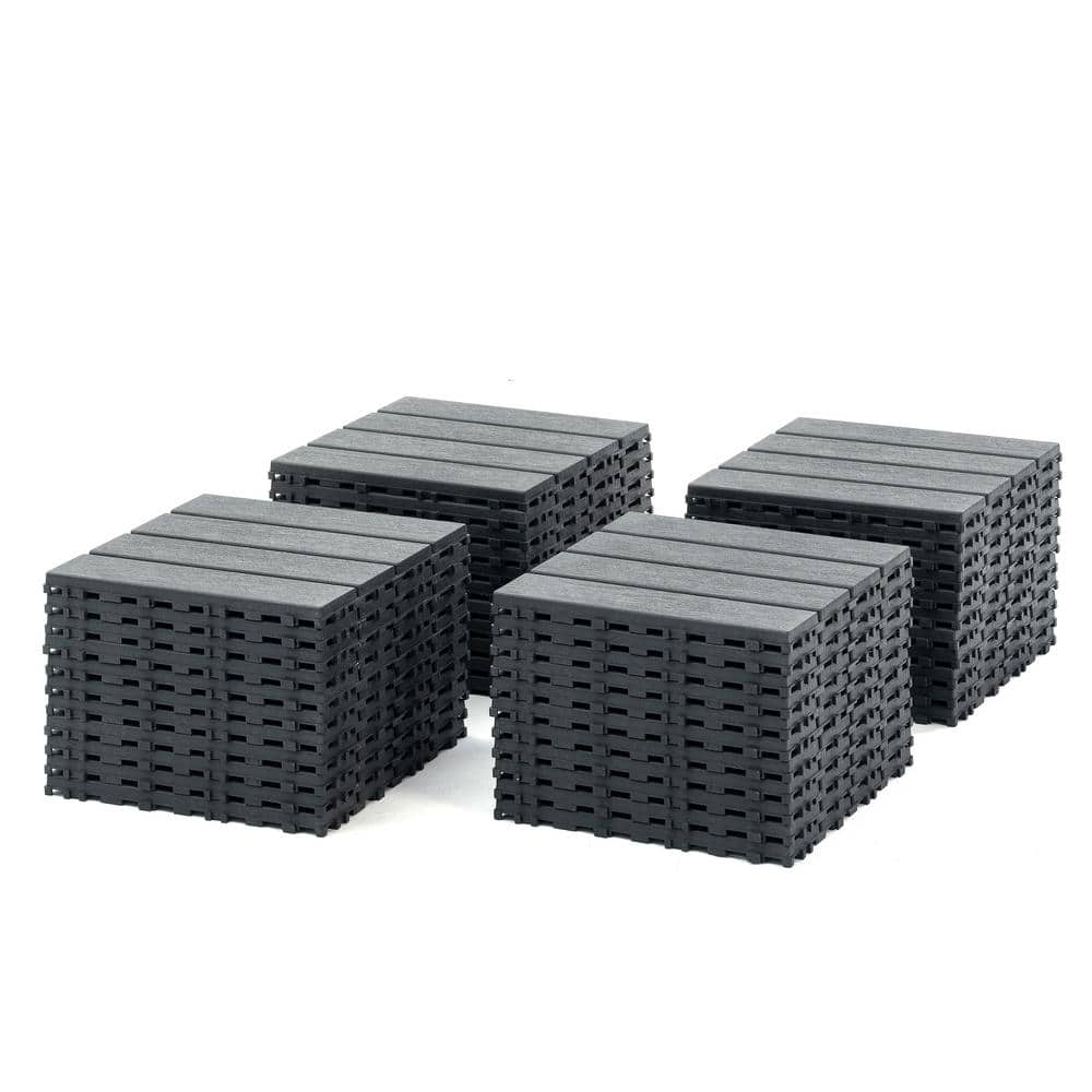 Interlocking 1 ft. x 1 ft. Composite Slate Plastic Deck Tile in Dark Grey (