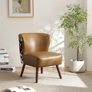 Timon Mid-Century Modern Wingback Variety Fabric Pattern Side Chair with Solid Wood Legs-Camel