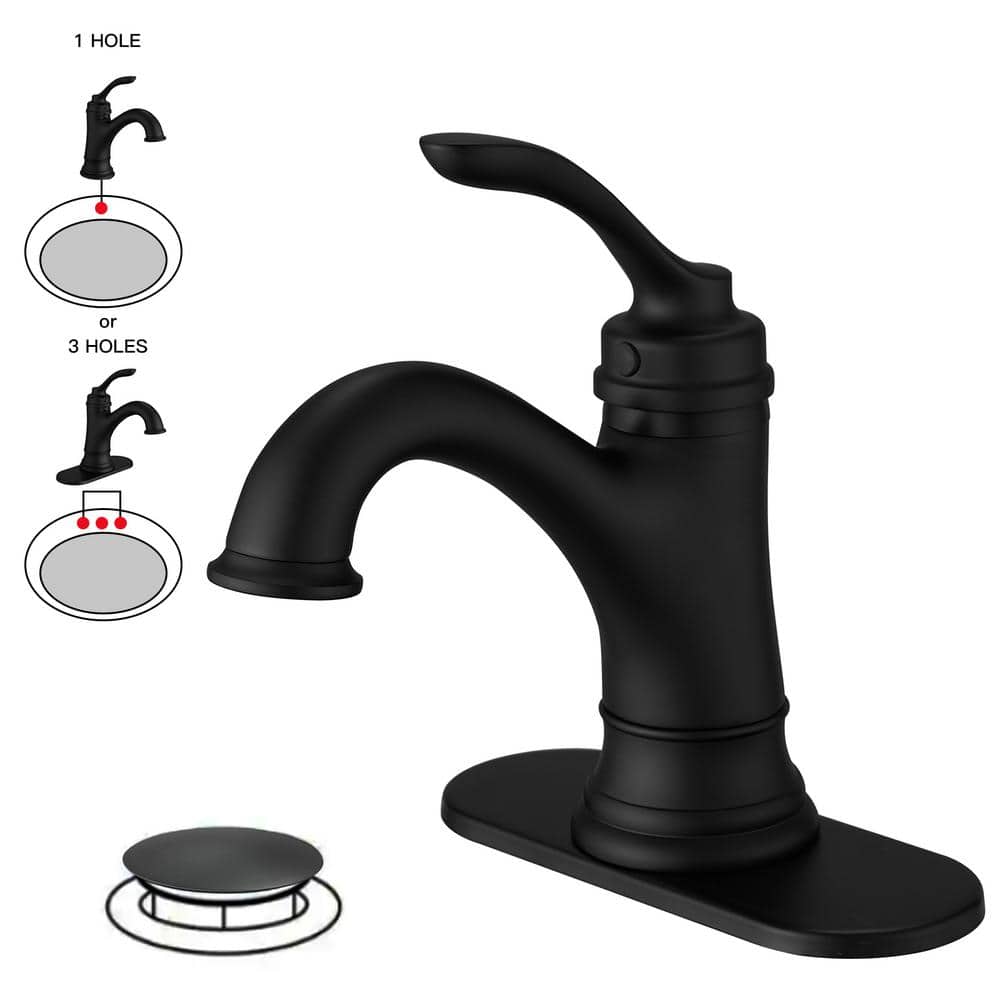 Matte Black Stainless Steel Single-Handle Bathroom Faucet with Drain Assembly