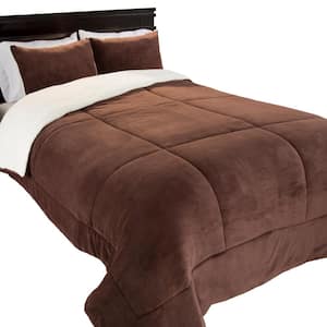 3-Piece Chocolate King Size Sherpa Fleece Comforter Set