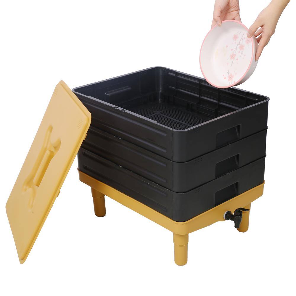 65L Yellow and Black Multi-Layer Worm Composter Bin