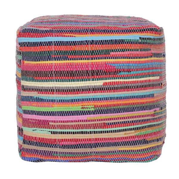 Red and Black Cotton Specialty Cube Ottoman