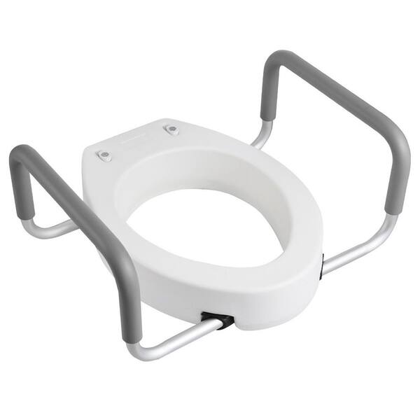 19.7 in. x 22.05 in. Elongated Toilet Seat in White, 300 lbs. Capacity, Widened Riser with Padded Handles for Seniors