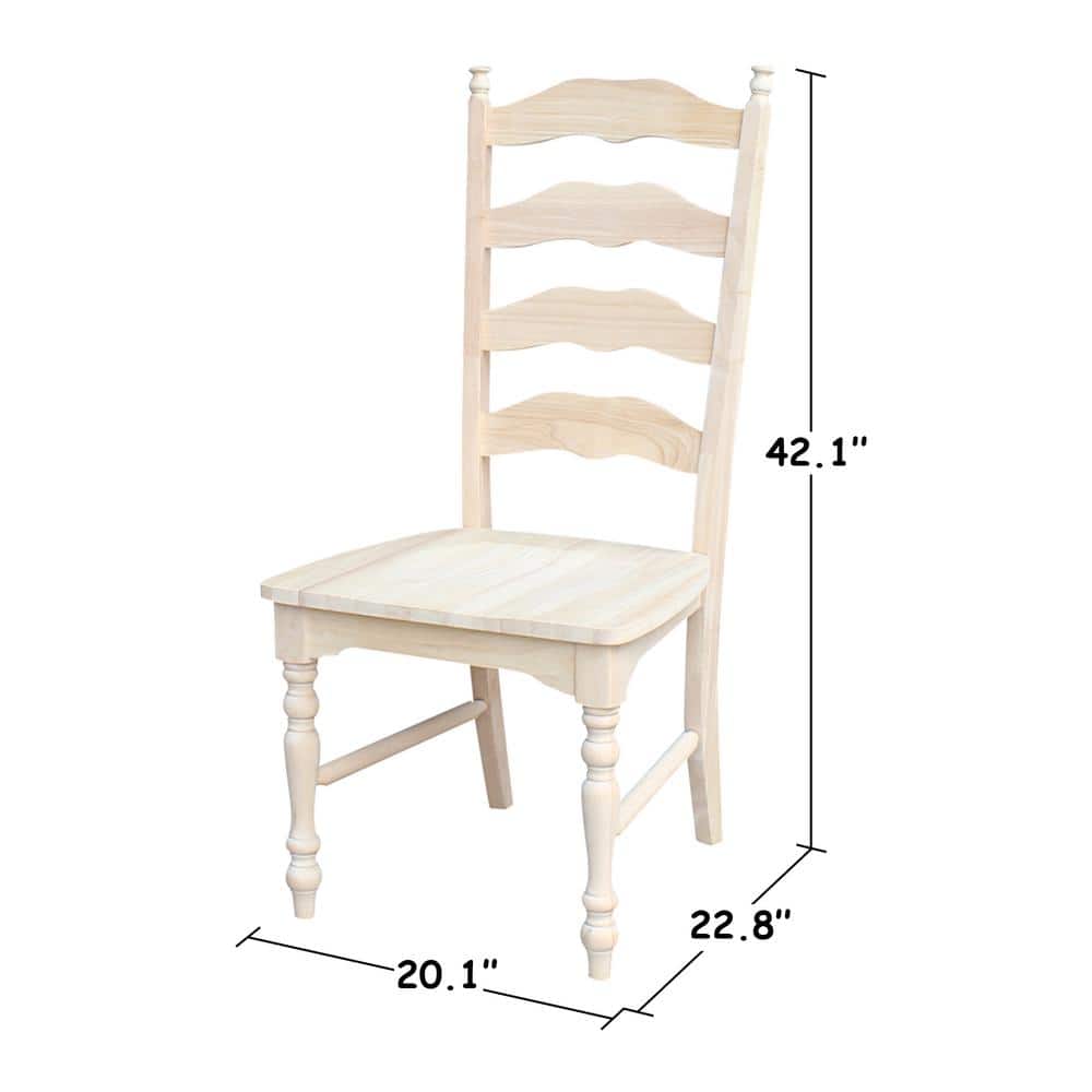 Set of Two White Wood Ladderback Dining Chairs