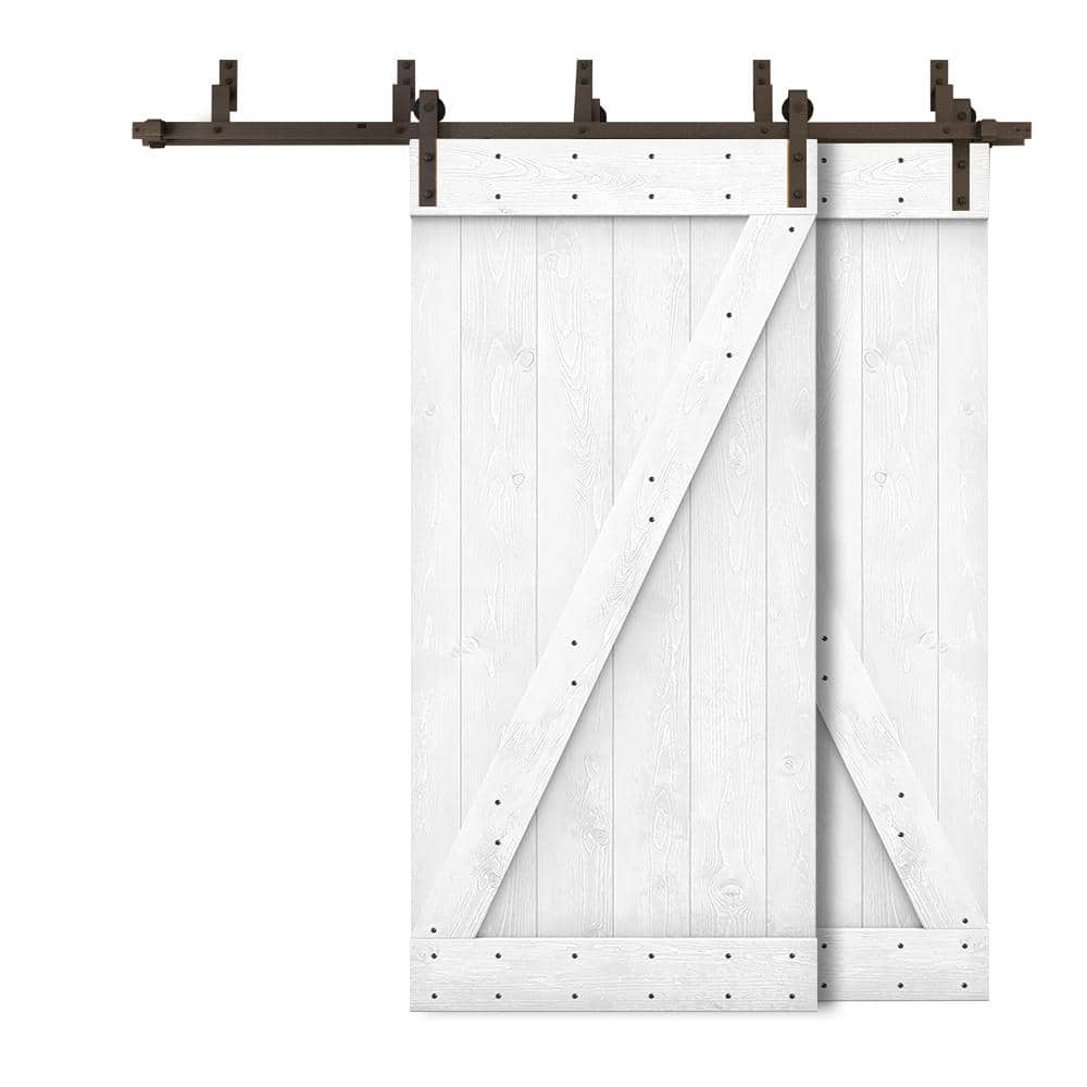 56 in. x 84 in. Z-Bar Bypass White Stained DIY Solid Wood Interior Double Sliding Barn Door with Hardware Kit price history on PriceWatchPro