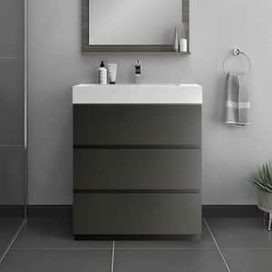 Large Storage 30 in. W x 18.1 in. D x 37 in. H Single Sink Freestanding Bath Vanity in Gray with White Resin Top