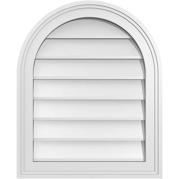Ekena Millwork 18 in. x 22 in. Round Top Surface Mount PVC Gable Vent: Decorative with Brickmould Frame