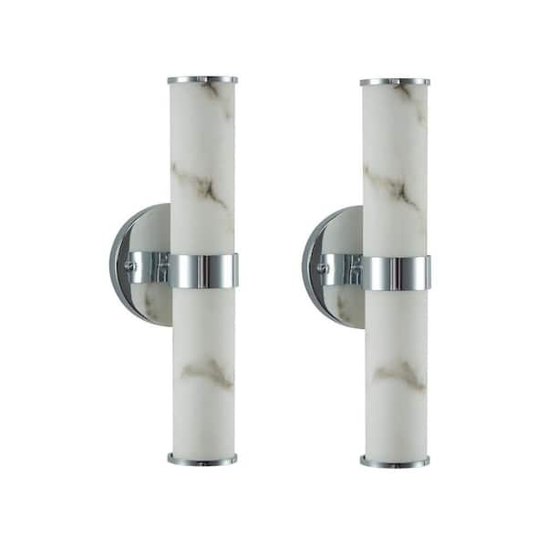 13.8 in. 1-Light Resin Imitation Marble Texture Wall Light with Chrome Iron Metal Frame (2-Pack)