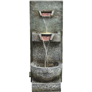 36 in. 2-Tier Vertical Cascade Indoor or Outdoor Garden Fountain with LED Lights for Patio, Deck, Porch