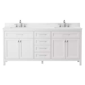 Aphrodite 72 in. W x 22 in. D x 34 in. H Freestanding Bath Vanity in White with White Marble Top Double Sink