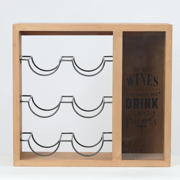 LuxenHome Wine Bottle and Cork Wood Wall Holder