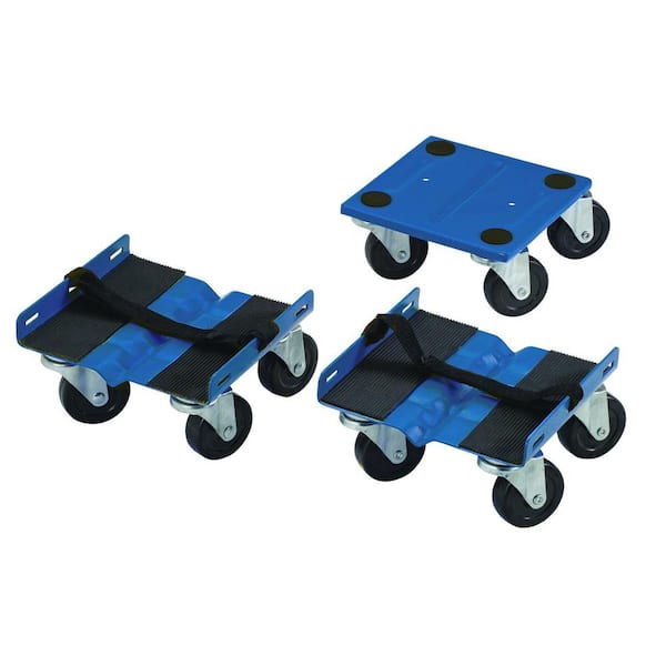 Shepherd 2.37 in. Black Rubber and Blue Powder-Coated Steel Snowmobile Dolly 3-Piece Set with 1000 lb. Load Rating