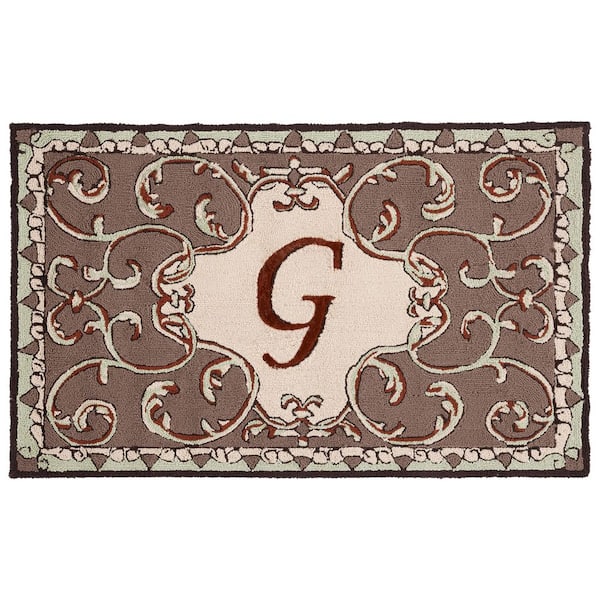 Monogram Mocha 3 ft. x 4 ft. "G" Ornate Floral Indoor/Outdoor Area Rug