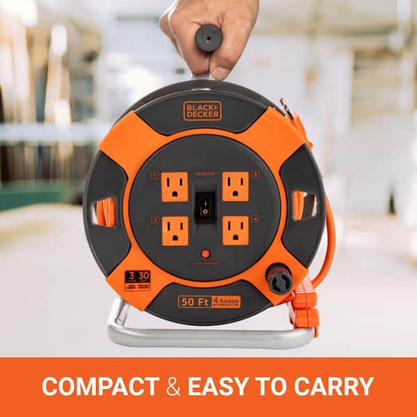 BLACK+DECKER 50 Ft. Retractable Extension Cord Reel With 4 Outlets
