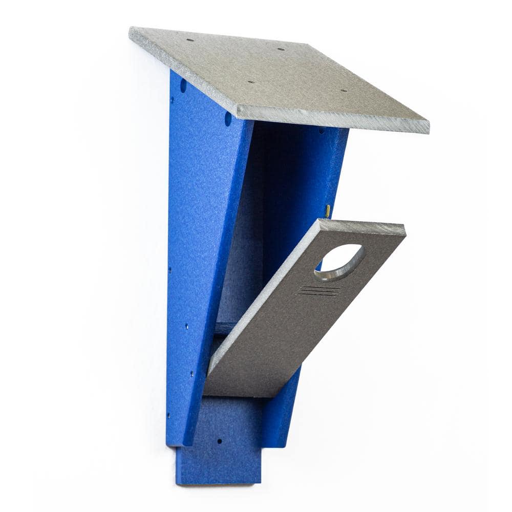 Gray and Blue Poly Resin Mid-Century Modern Birdhouse