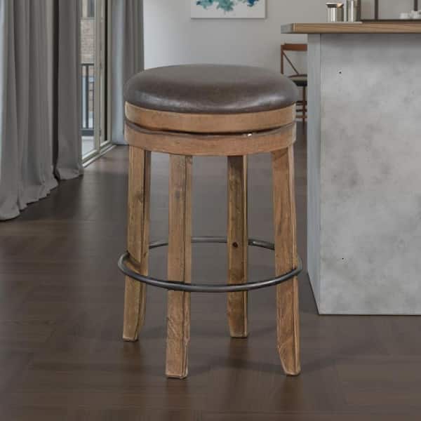 Yael Swivel Brown, Gray and Black Wood Frame Backless Barstool Yael Swivel with Cushion (Set of 2)